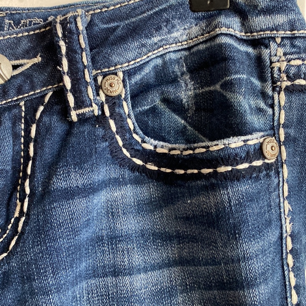 Miss Me Irene Boot Cut Jeans Sz 28 Stretch Flap Pocket Wide Stitch Embroidered - Picture 7 of 8